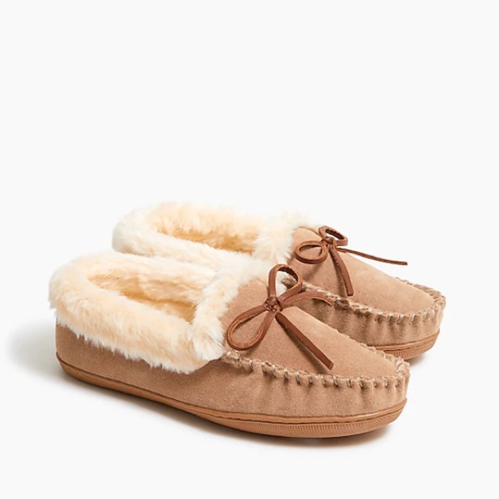 NWT J. CREW Suede Faux Shearling Moccasin Slippers Sz 8